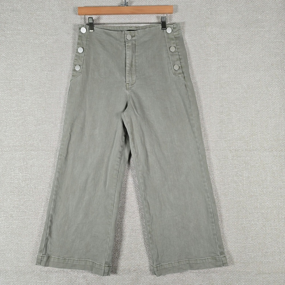 OAT New York‎ Women Olive Green Sailor Button Wide Leg Cropped Pants Size 29